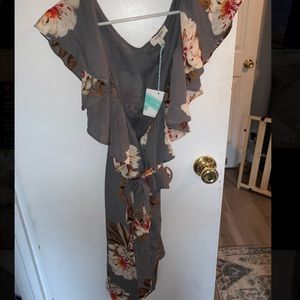 Dusty Blue Floral Wrap Dress NWT